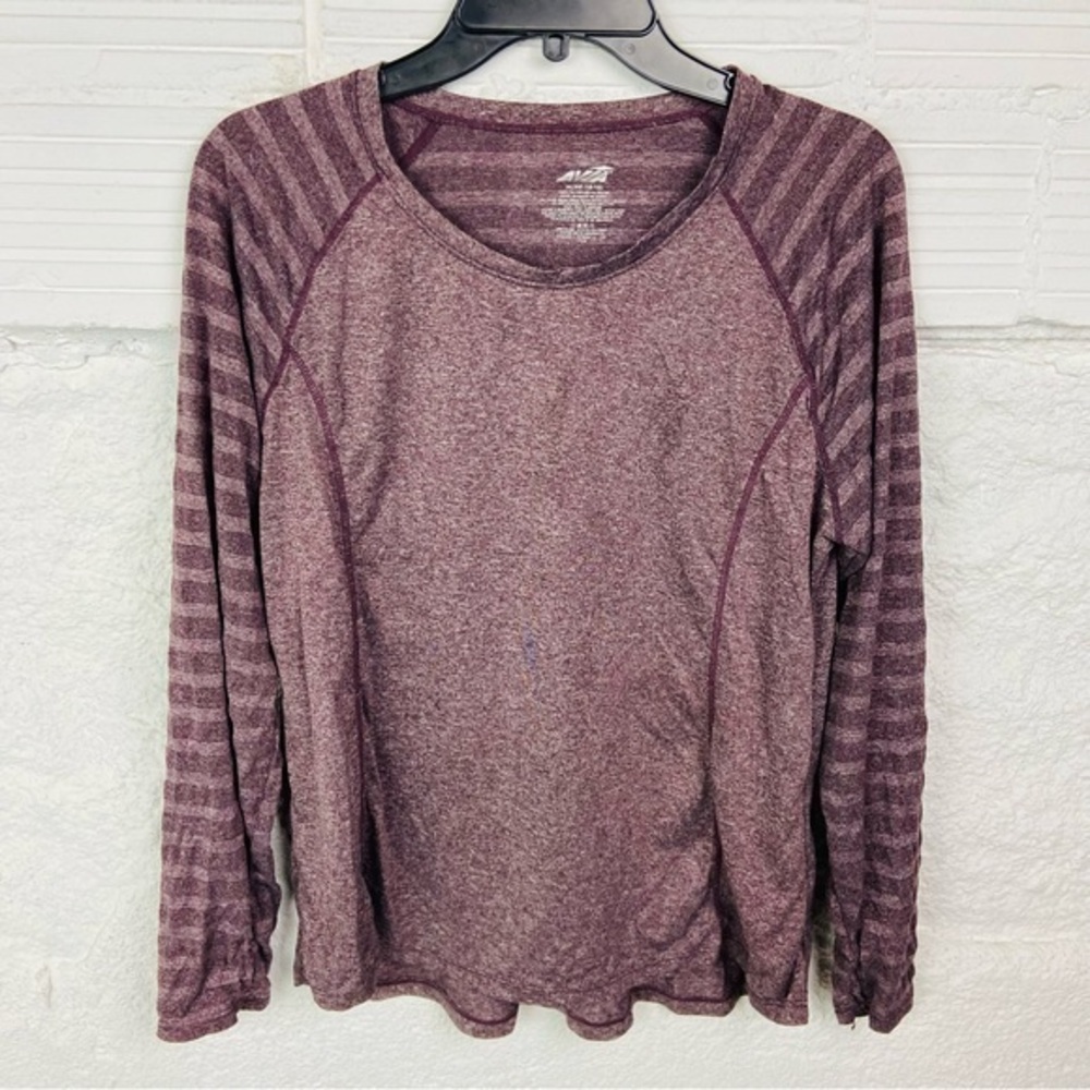 Avia Women's purple Striped Long Sleeve stretch active Tee size XL
